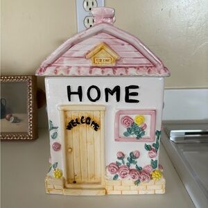 Ceramic Home Kitchen Food Storage, cookie Jar Pink and White Lennox look alike